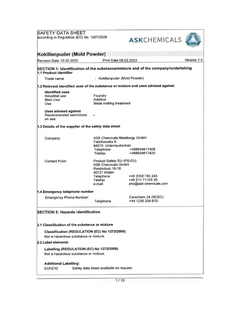 MSDS Mould Powder | PDF