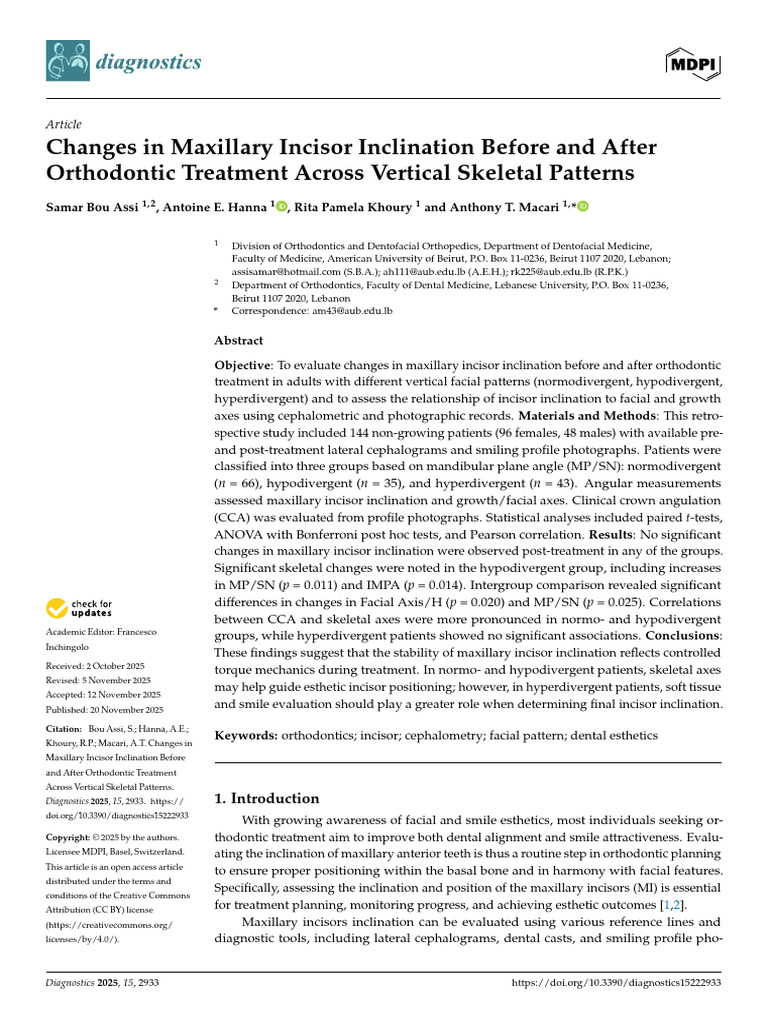 Changes in Maxillary Incisor Inclination Before and After Orthodontic ...