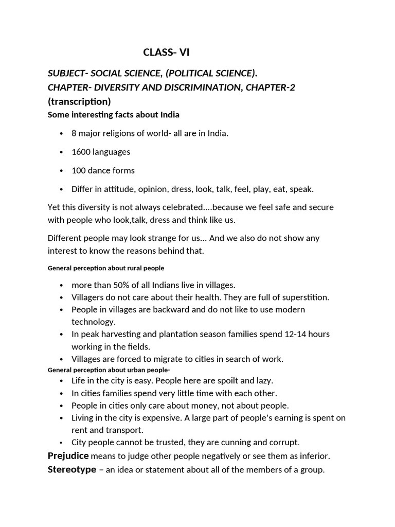 Civics Chapter 2 Reading Material | PDF | Dalit | Prejudices