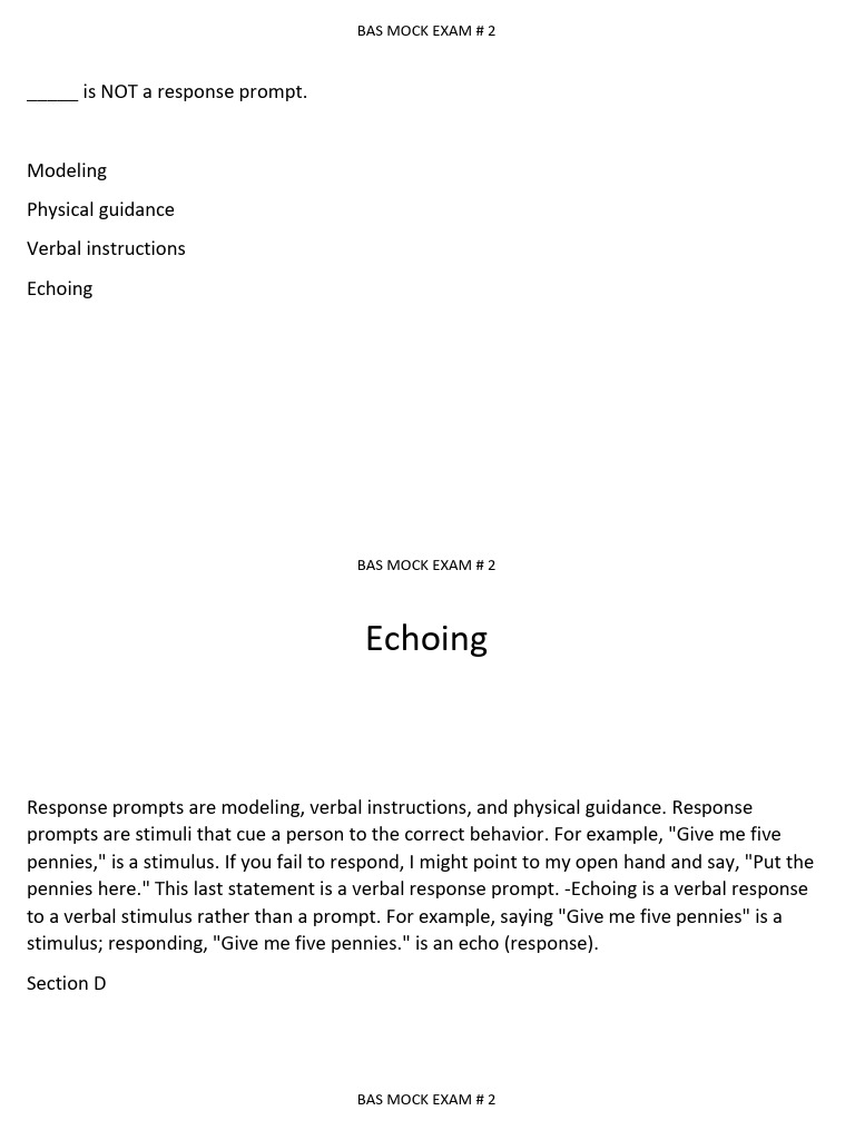 BAS Mock Exam 2: Behavior Analysis Concepts | PDF | Reinforcement ...