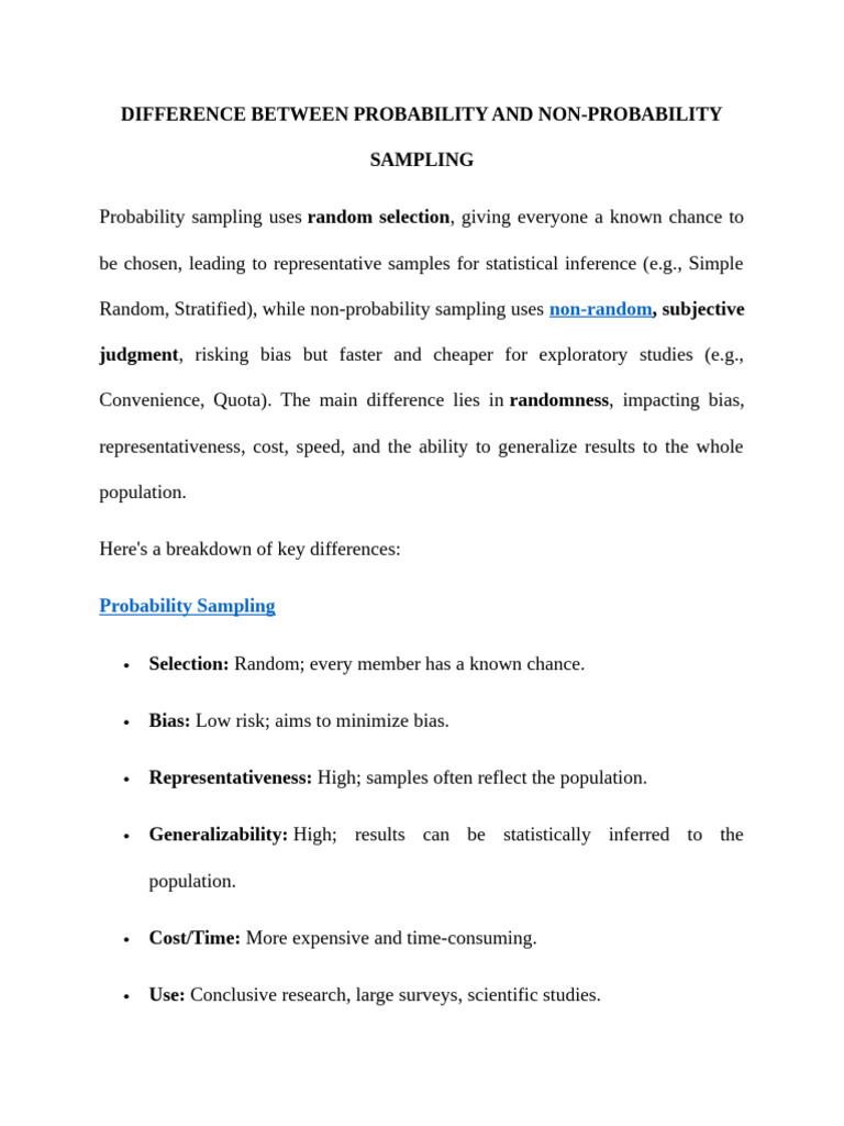 Probability vs Non-Probability Sampling | PDF