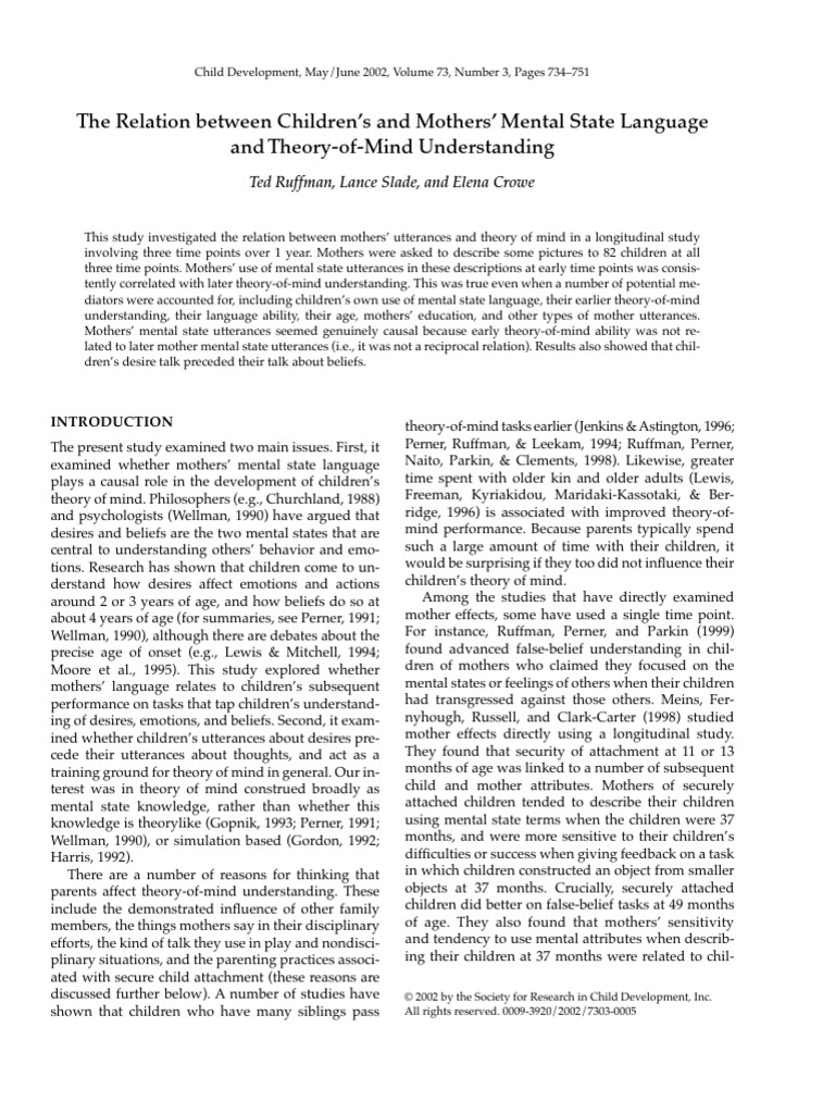 Mothers' Language and Child Theory of Mind | PDF