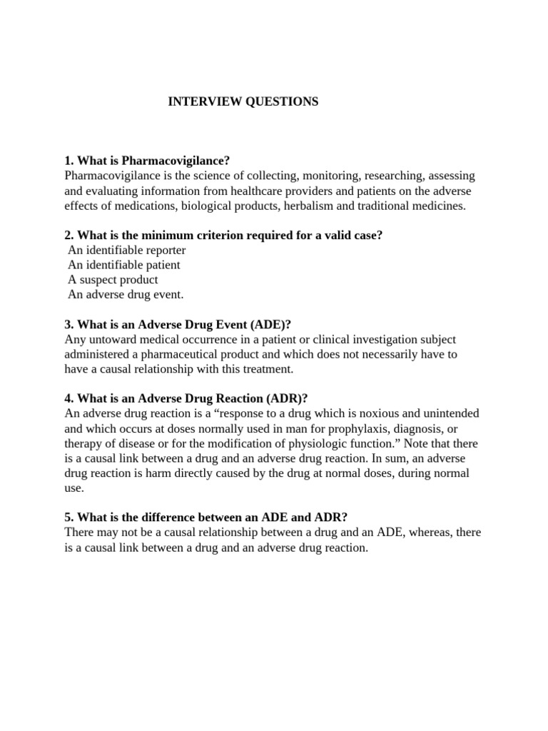 Pharmacovigilance Interview Questions Guide | PDF | Pharmacovigilance ...