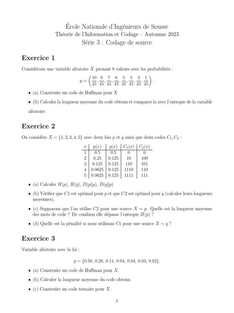 Codage de source et entropie en info | PDF