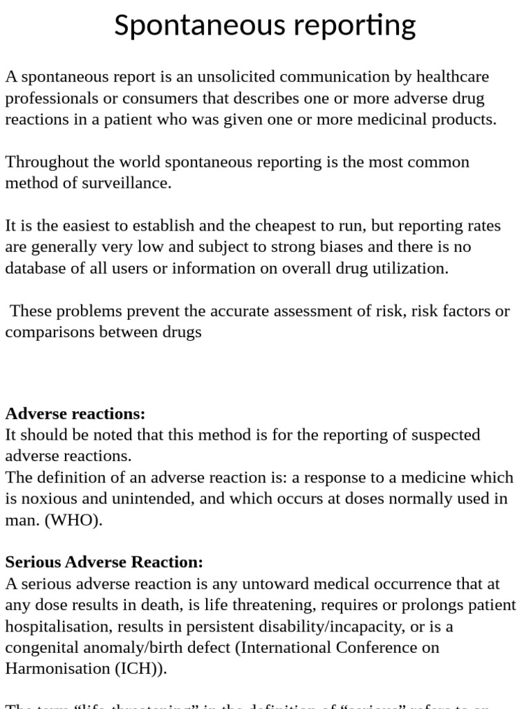 Spontaneous Reporting of Adverse Reactions | PDF | Pharmacovigilance ...