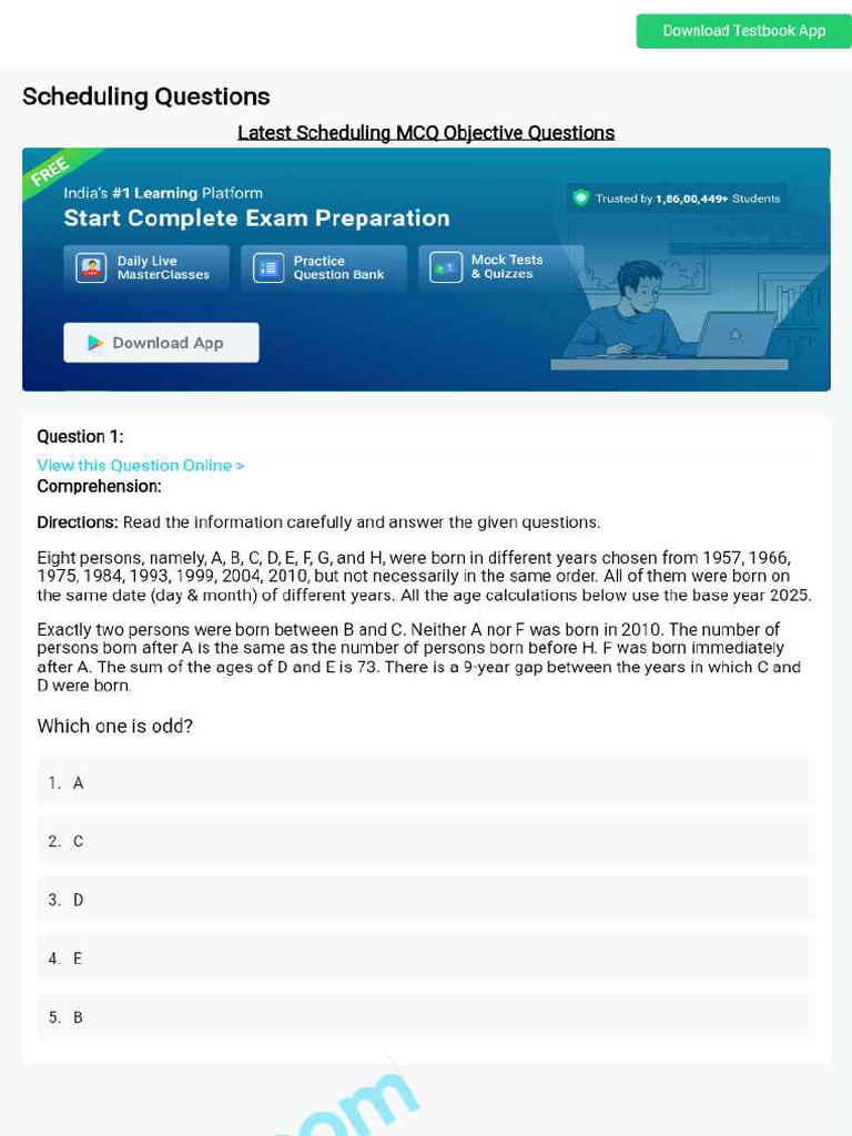 MCQ On Scheduling 5eea6a0e39140f30f369e43f | PDF