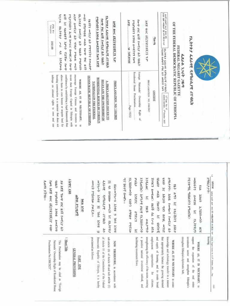 Foreign Nationals' Ownership Right of Residential House Proclamation ...