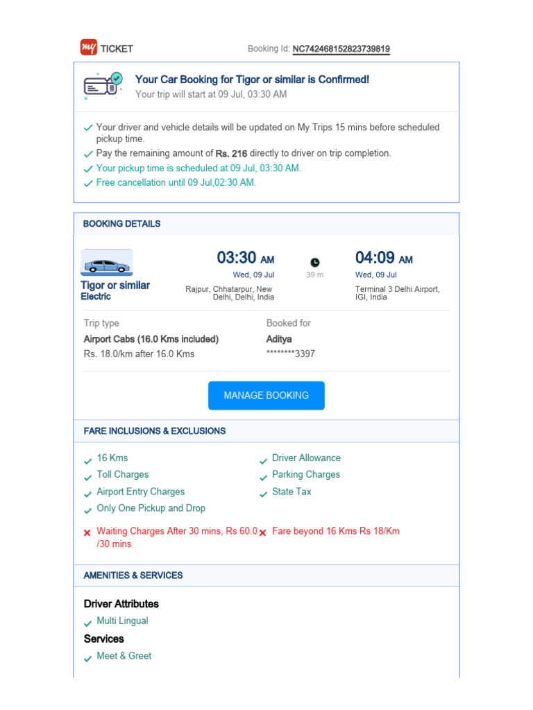 Airport Cab Booking Confirmation Details | PDF | Pickup Truck | Motor ...