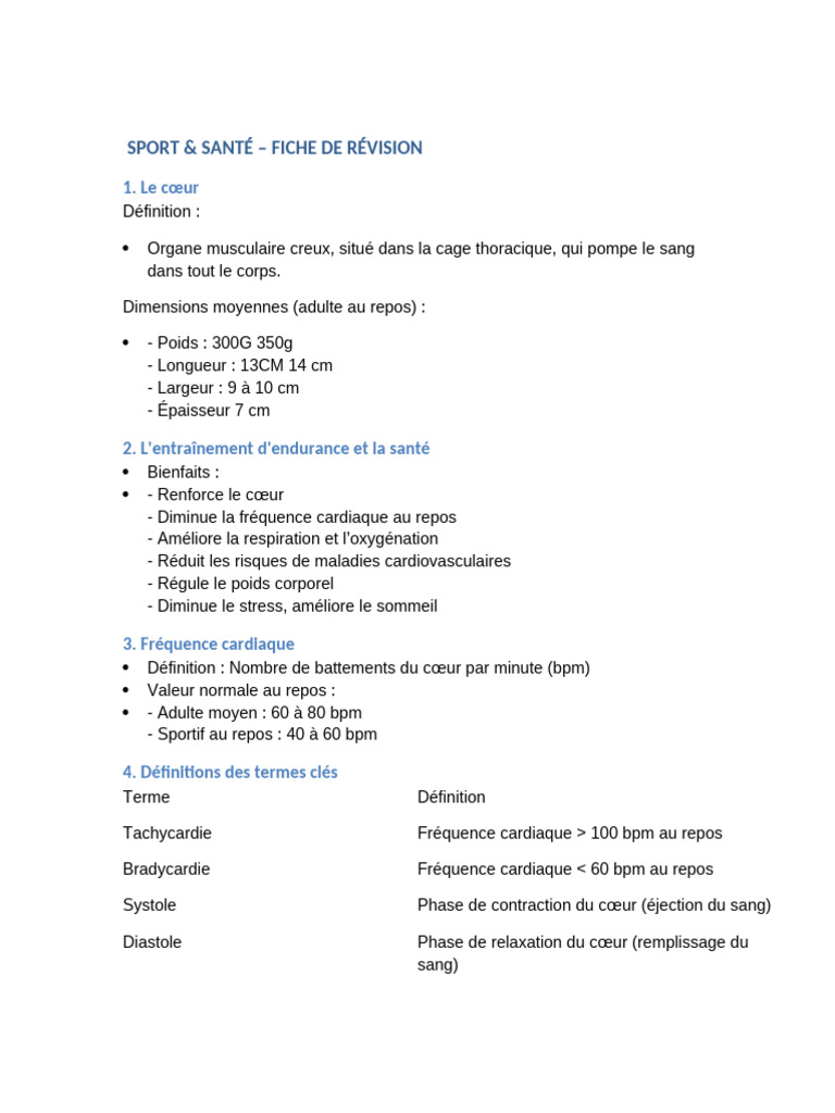 Sport et santé : le cœur et l'endurance | PDF | Fréquence cardiaque | Cœur