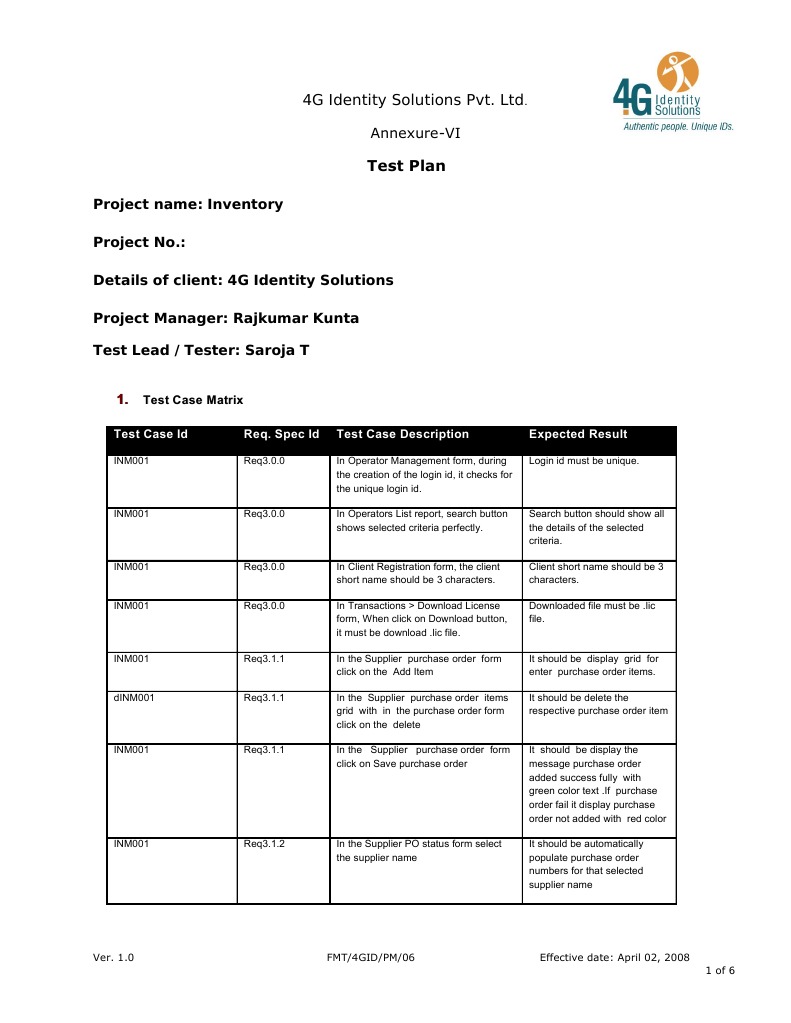 4G Identity Solutions Test Plan | PDF | Portable Document Format | Invoice