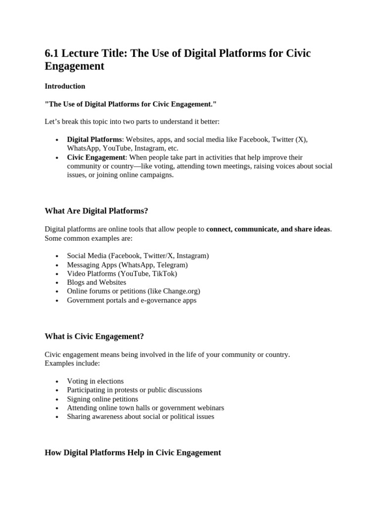 6.1 Lecture Title The Use of Digital Platforms for Civic Engagement ...