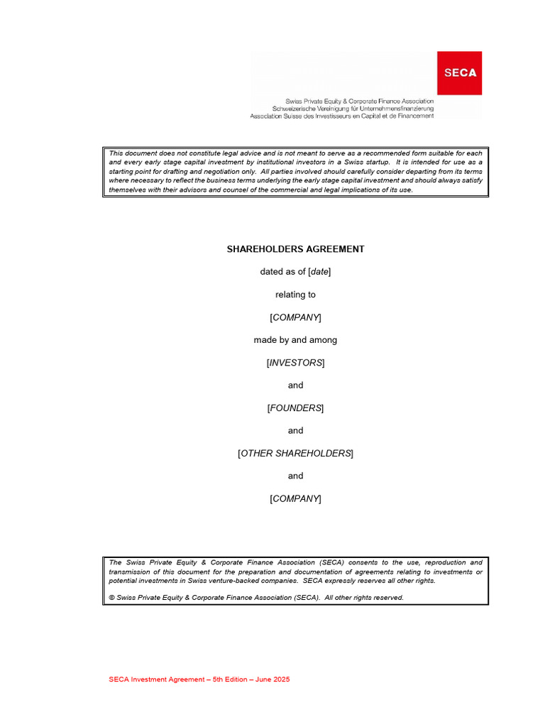 3 Seca Shareholders Agreement 5th Edition Large With Annotations | PDF