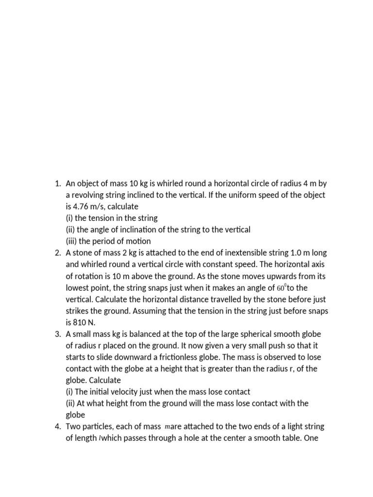 Circular Motion and Forces Calculations | PDF | Mass | Motion (Physics)