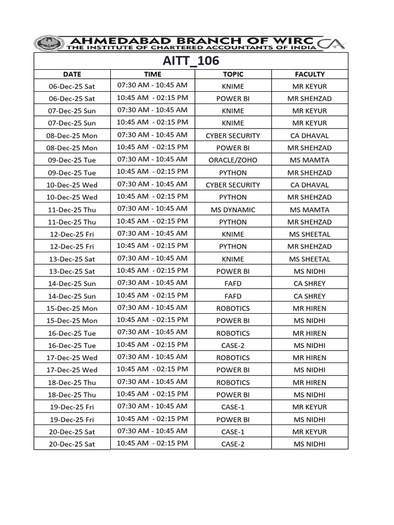 December 2025 Training Schedule | PDF