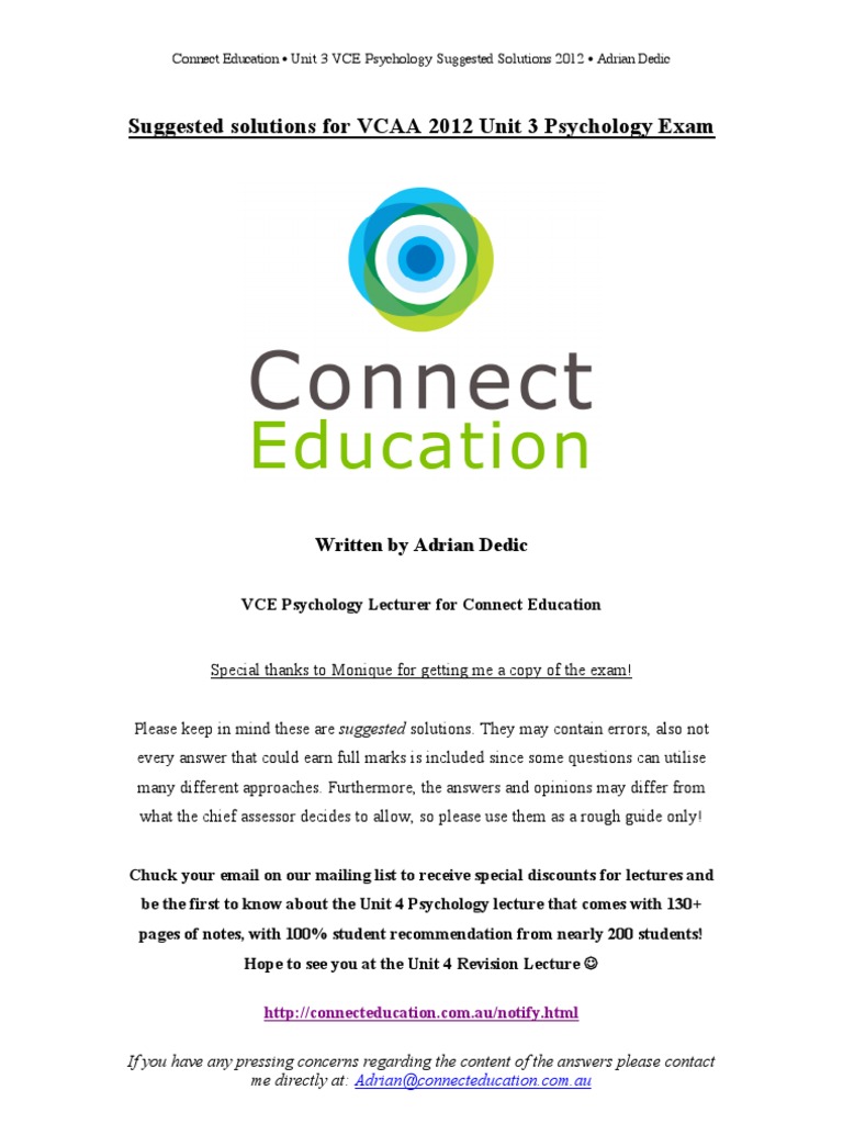 Suggested Solutions For VCAA 2012 Unit 3 Psychology Exam PDF