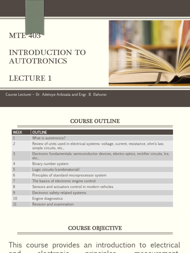 Introduction to Autotronics Course Outline | PDF | Electronics | Car