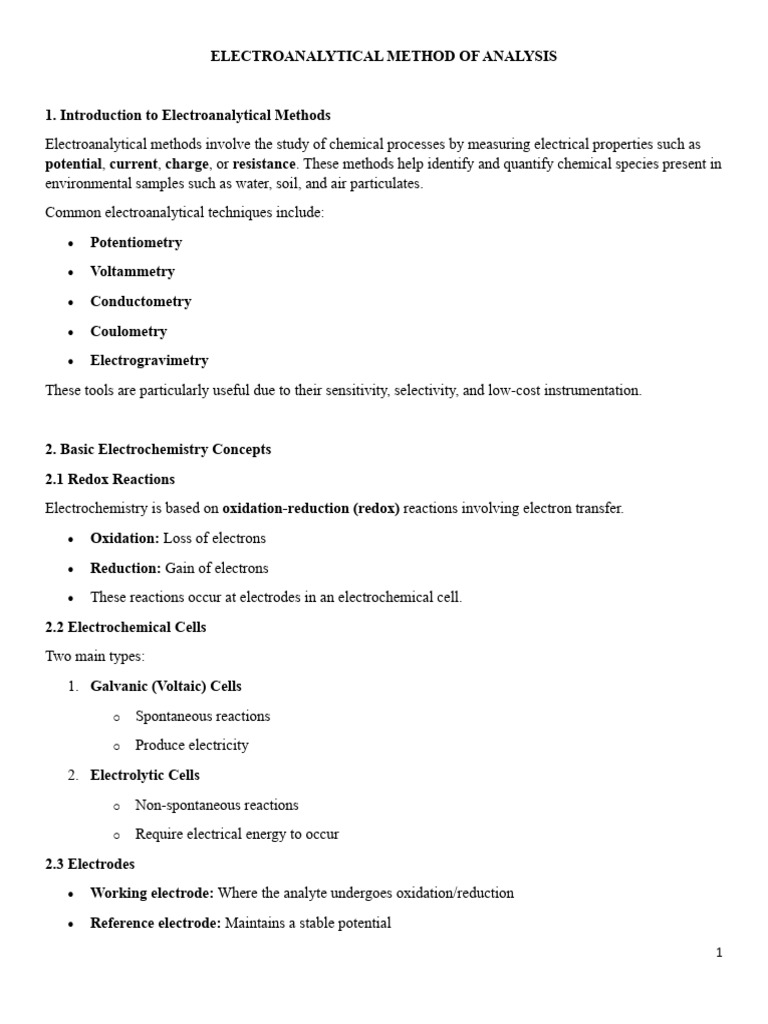 Electroanalytical Methods in Environmental Analysis | PDF ...