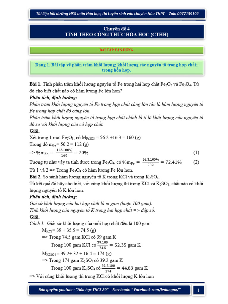 Cđ4 - Tính Theo Công Thức Hóa Học (Cthh) - Hướng Dẫn Giải | PDF