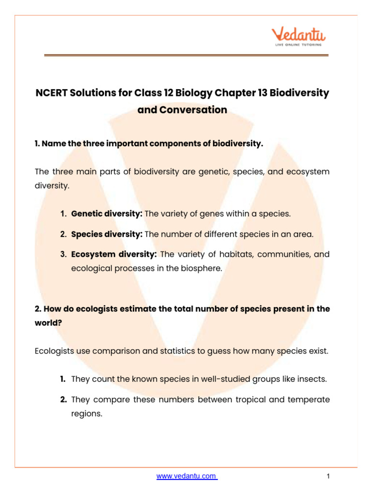 NCERT Class 12 Biology: Biodiversity Insights | PDF | Biodiversity ...