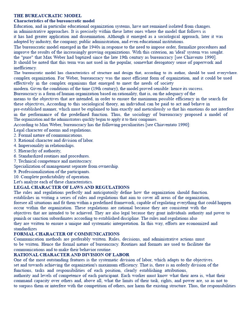 The Bureaucratic Model | PDF | Bureaucracy | Hierarchy