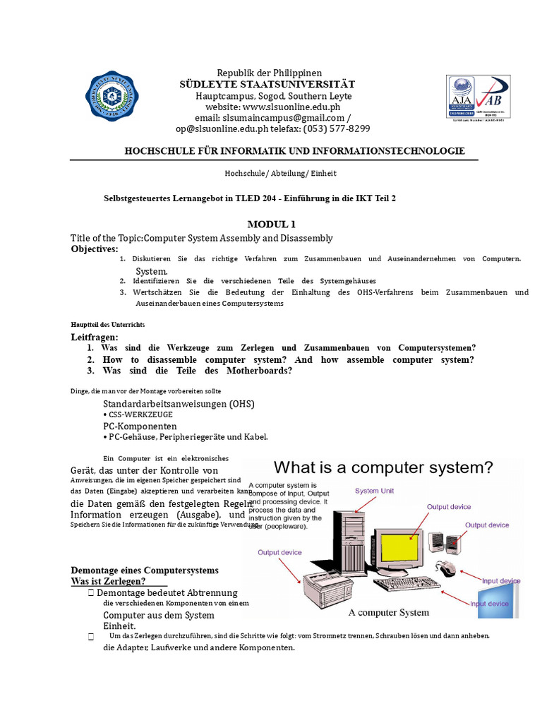 MODUL 1 Computer-System Zusammenbauen Und Zerlegen | PDF