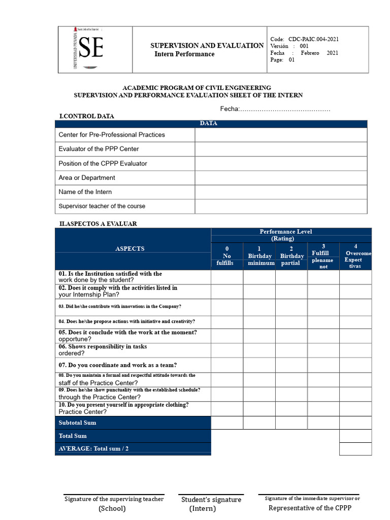 Supervision and Performance Evaluation Format PPP (1) | PDF | Business
