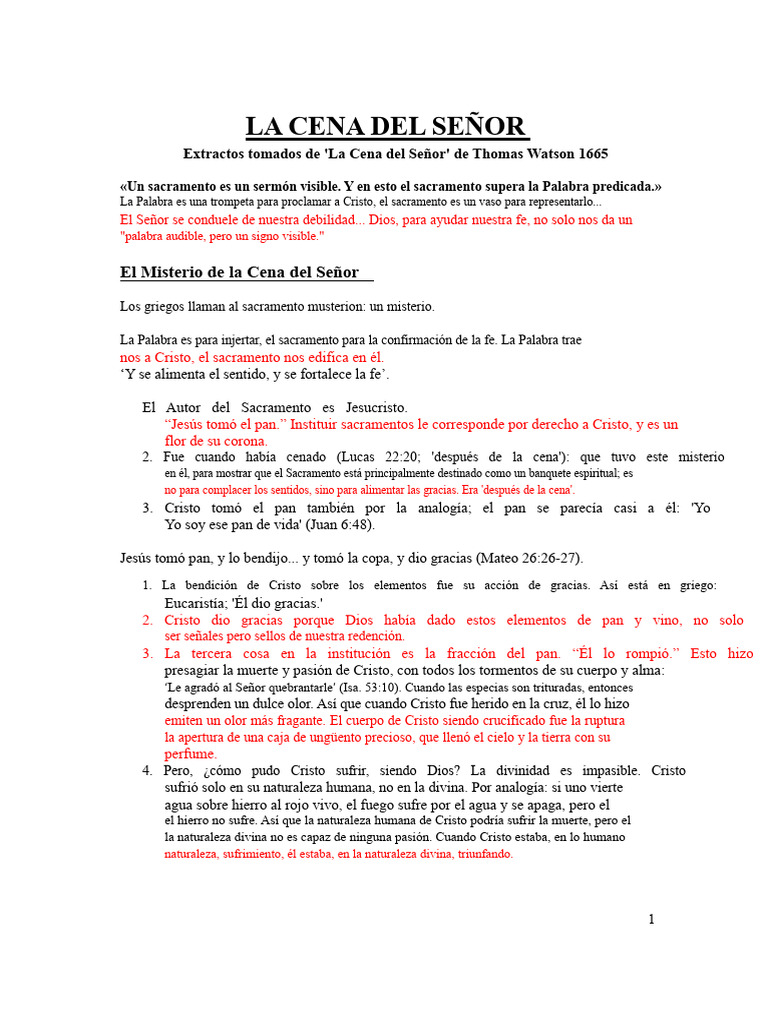 La Cena Del Señor | PDF | eucaristía | Cristo (título)