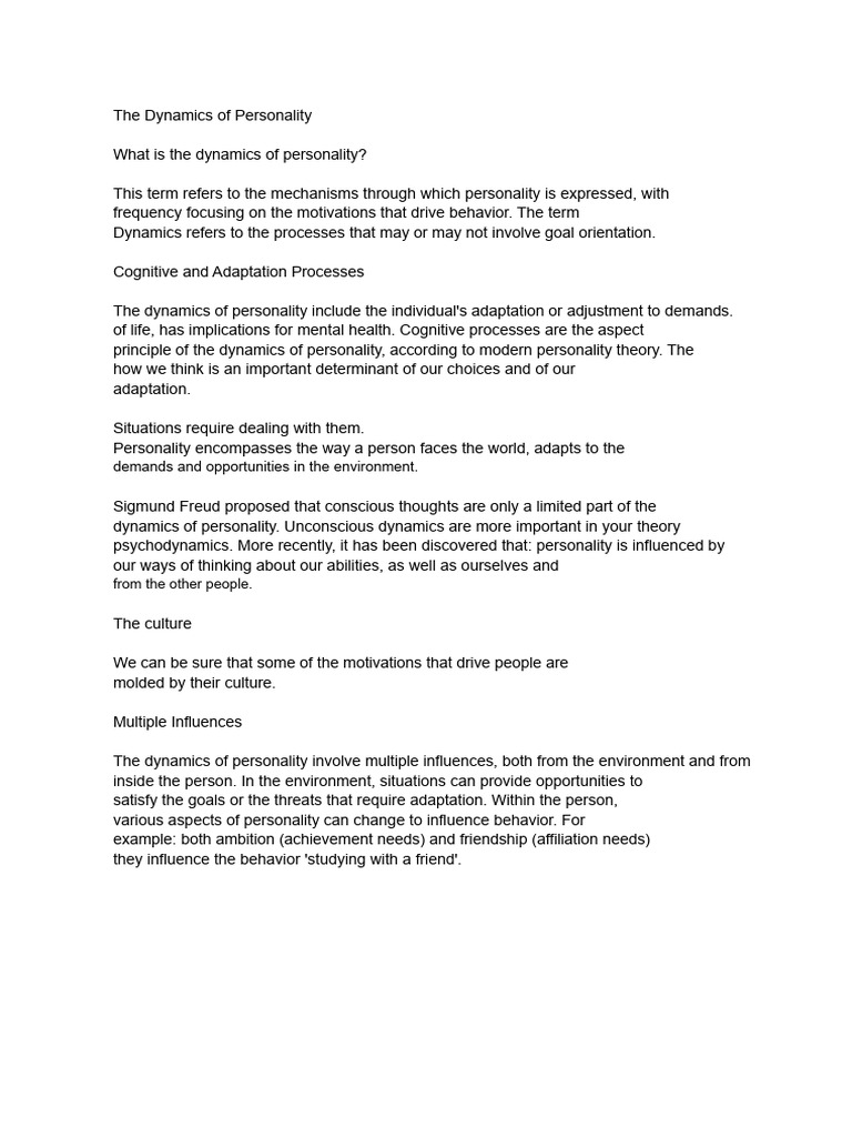 Understanding Personality Dynamics | PDF
