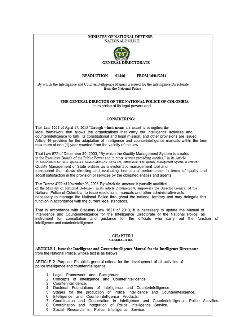 Resolution 01446 OF 04-16-2014 - Intelligence and Counterintelligence ...