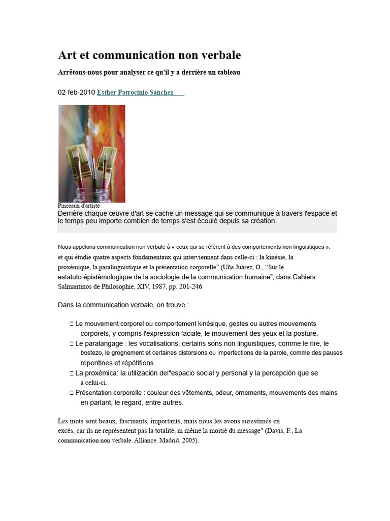 Art Et Communication Non Verbale | PDF | Communication non verbale | la ...