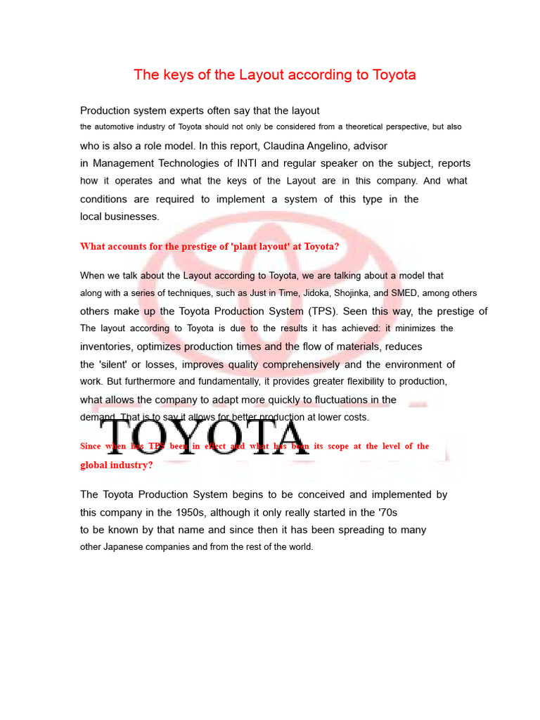Toyota Layout Principles for Production Efficiency | PDF | Economies ...