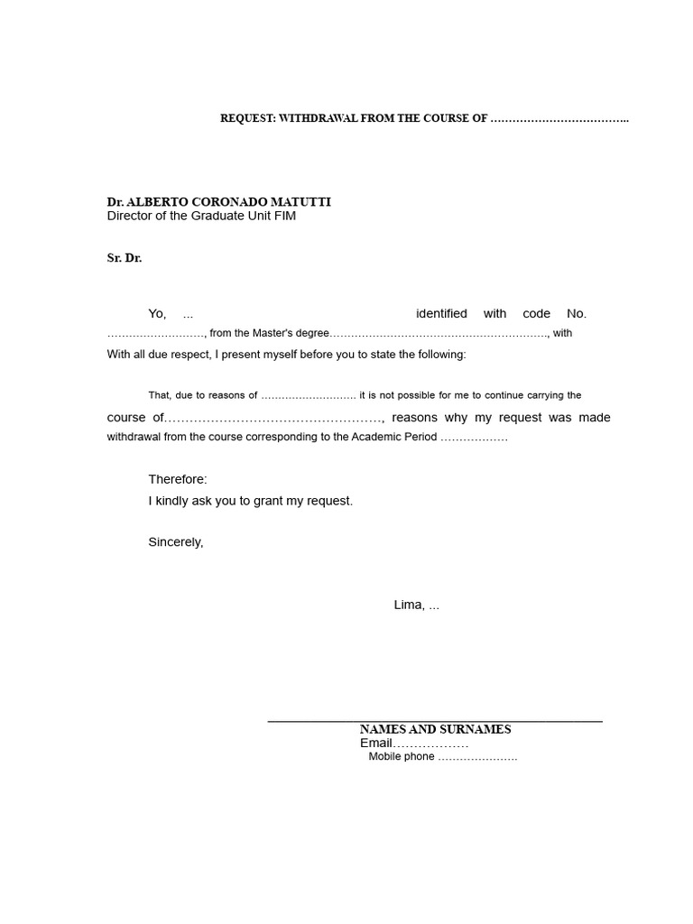 Course Withdrawal Request Template | PDF