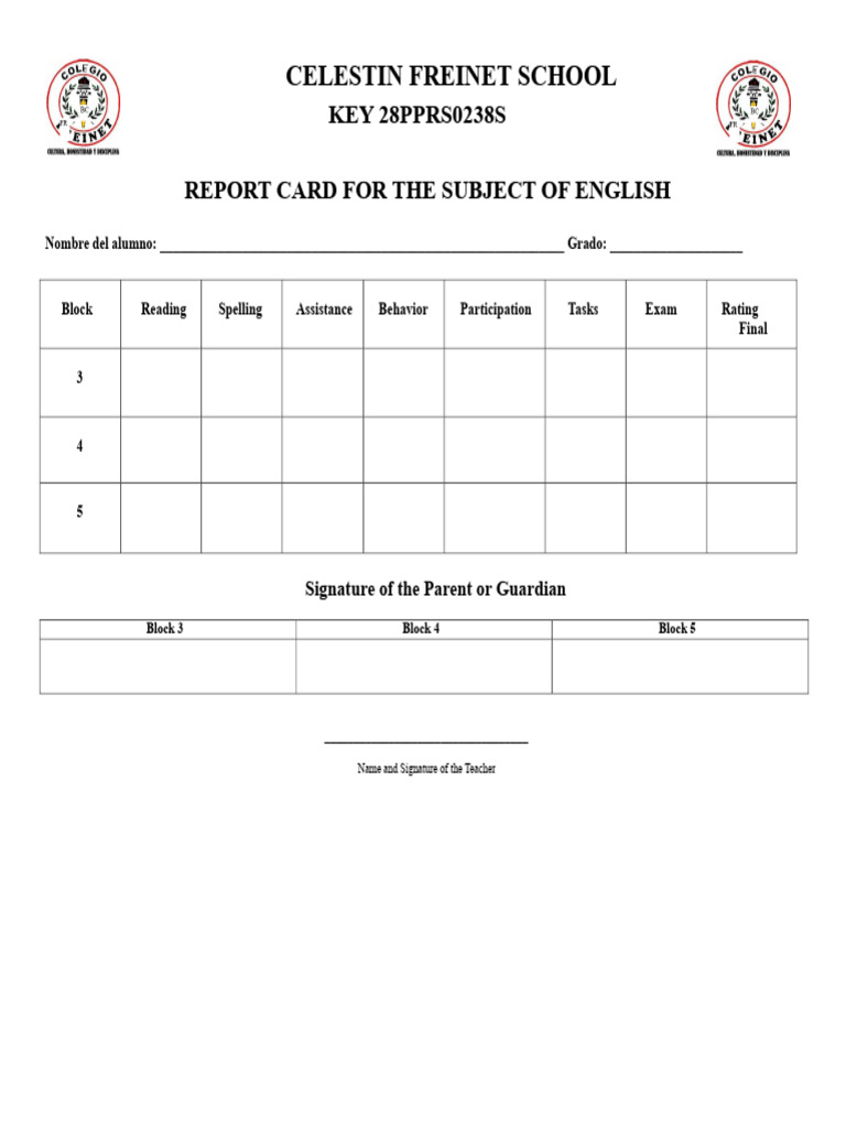 English Report Card for Celestin Freinet | PDF