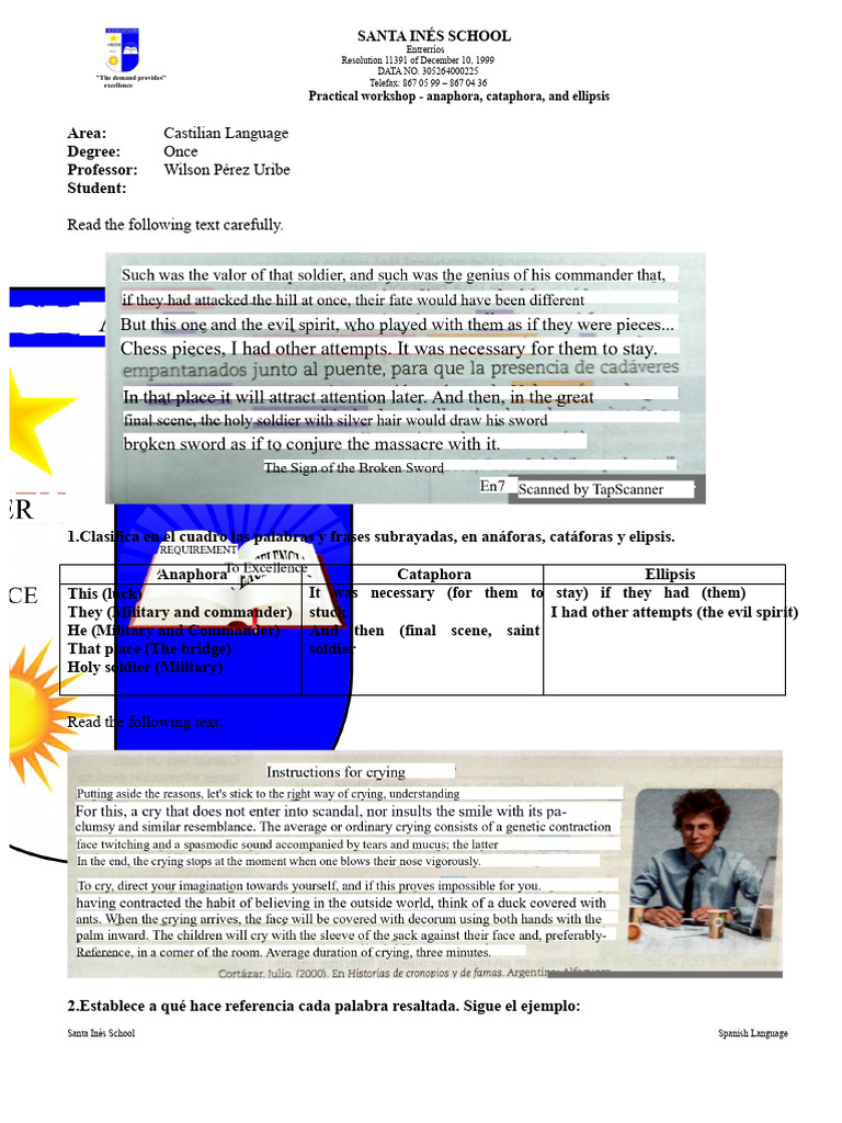 Practical workshop - anaphora, cataphora, and ellipsis | PDF | Syntax ...