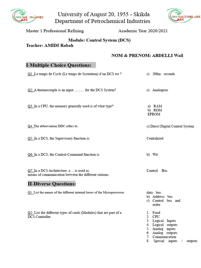 DCS M1-RAF-2021 Exam | PDF | Computing | Electrical Engineering