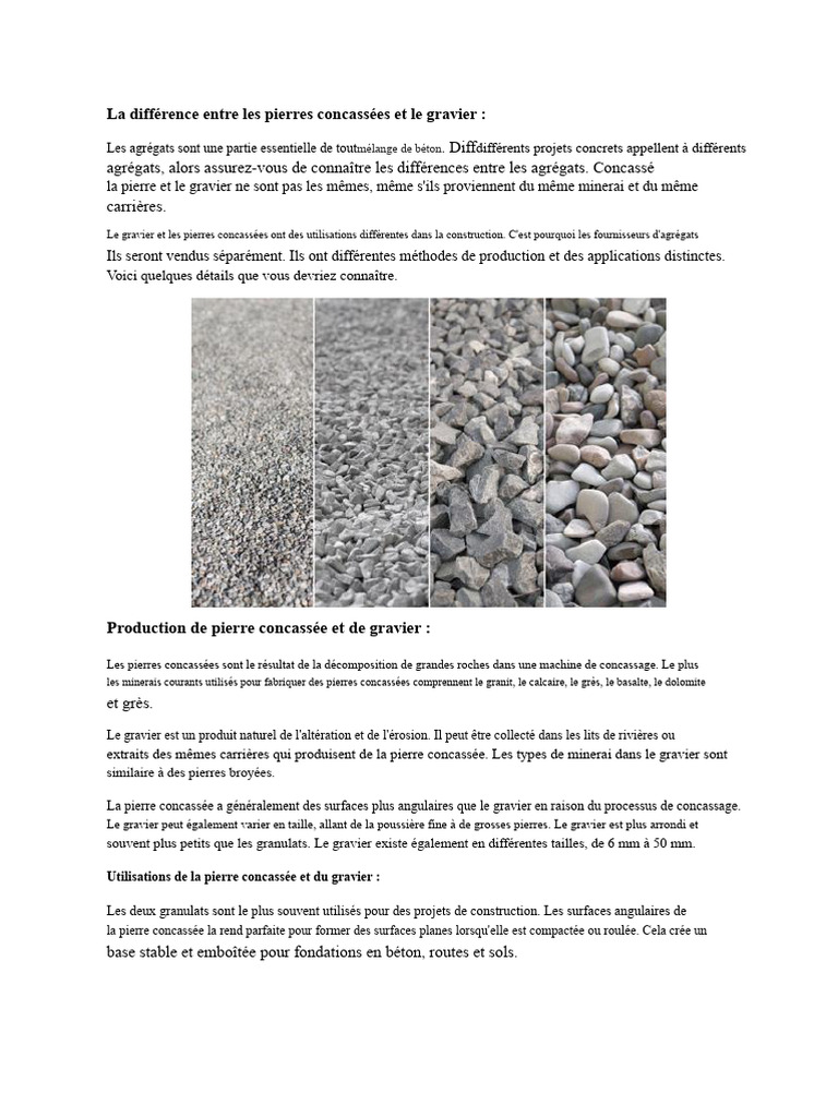 Différences entre pierre concassée et gravier PDF Béton Mortier — free download