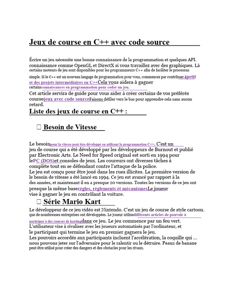 Jeux de course en C++ : Guide et codes | PDF | Programmation ...