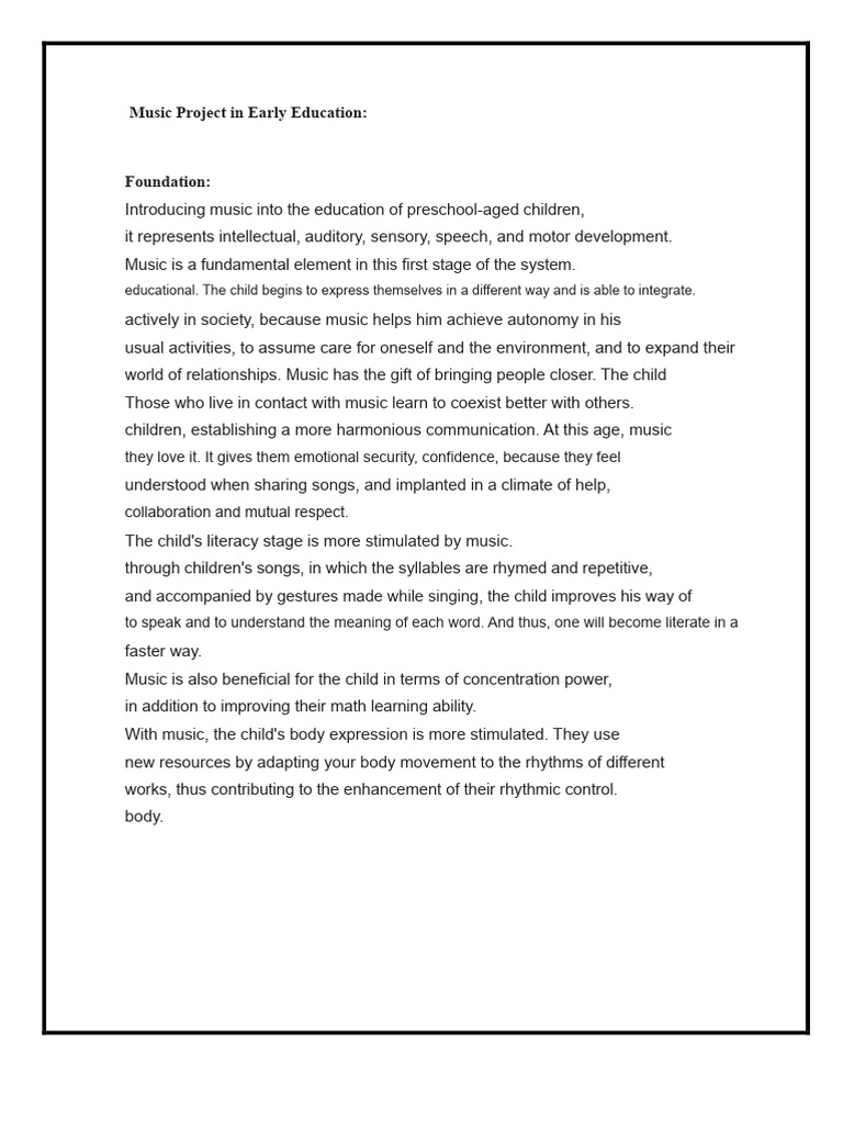 Benefits of Music in Early Education | PDF | Sound | Child Development