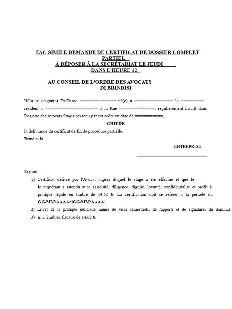 Demande de certificat de dossier avocat | PDF