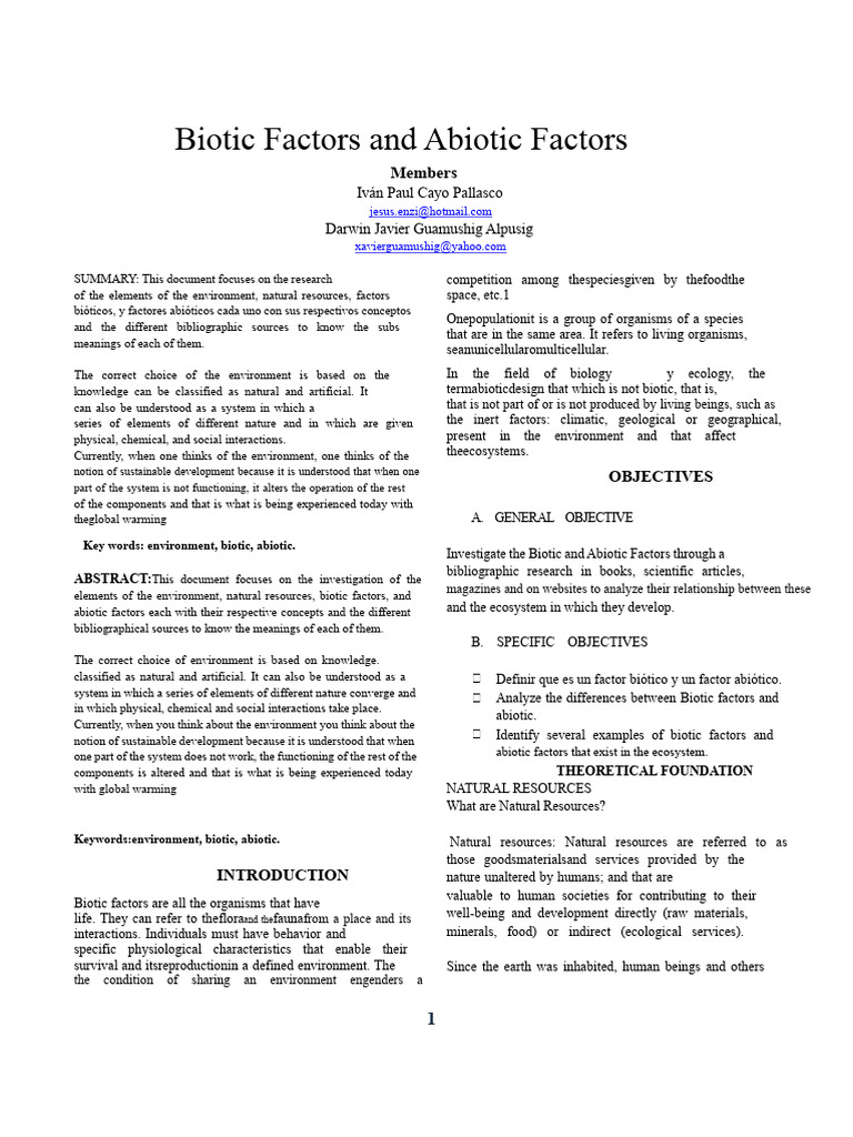 Biotic and Abiotic Factors Explained | PDF | Ecosystem | Natural ...