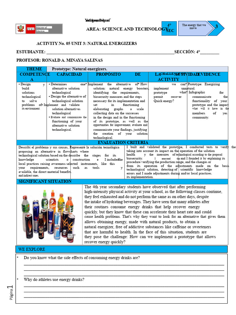 ACTIVITY 5 UNIT 3 C and T 4° RAMS (1) | PDF | Teaspoon | Foods
