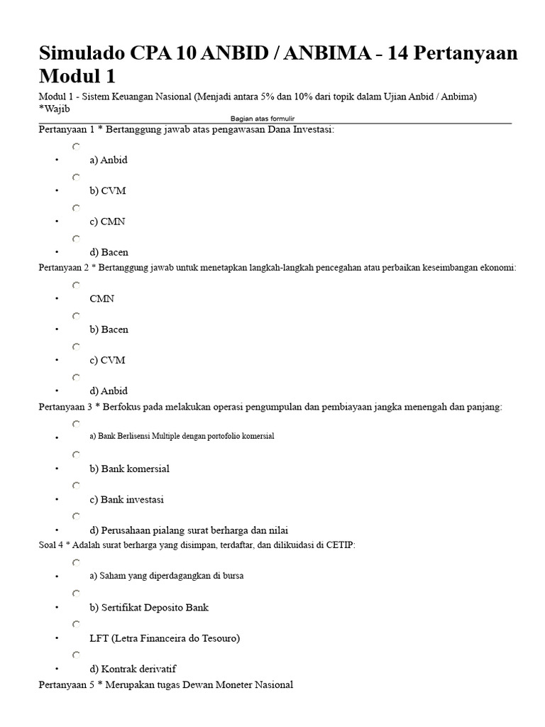 Simulado CPA 10: 14 Pertanyaan Keuangan | PDF