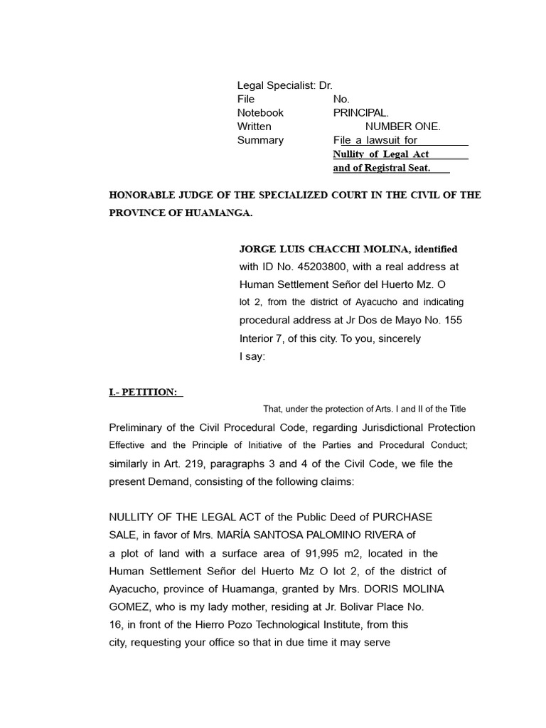 Demand for Nullity of Legal Act | PDF | Annulment | Lawsuit