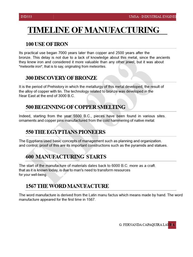 Timeline of Manufacturing | PDF | Bronze | Copper
