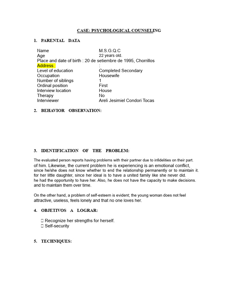 Psychological Counseling Case Study | PDF