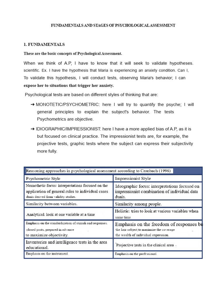 Psychological Assessment: Fundamentals & Stages | PDF | Psychology ...