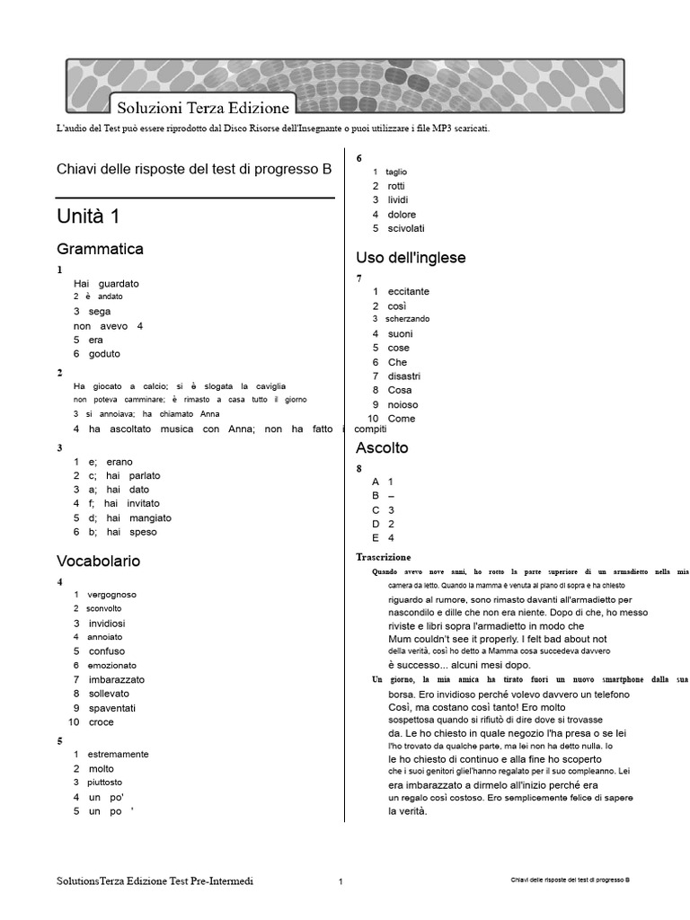 Chiavi Delle Risposte Del Test Di Progresso B | PDF