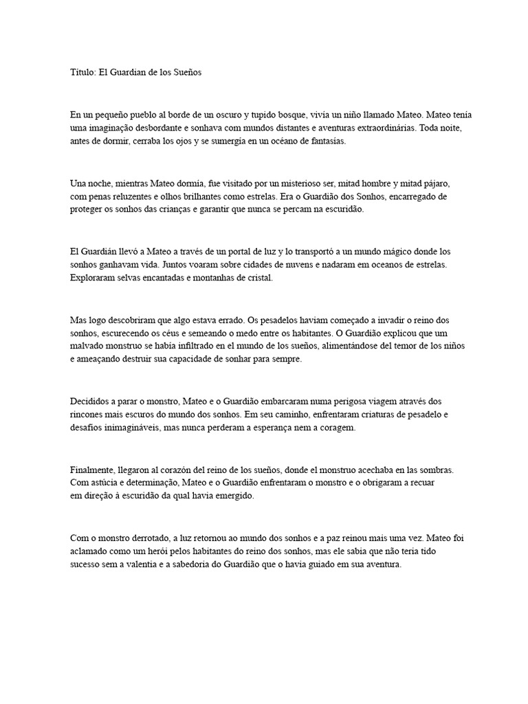 Aventura Mágica de Mateo e o Guardião | PDF