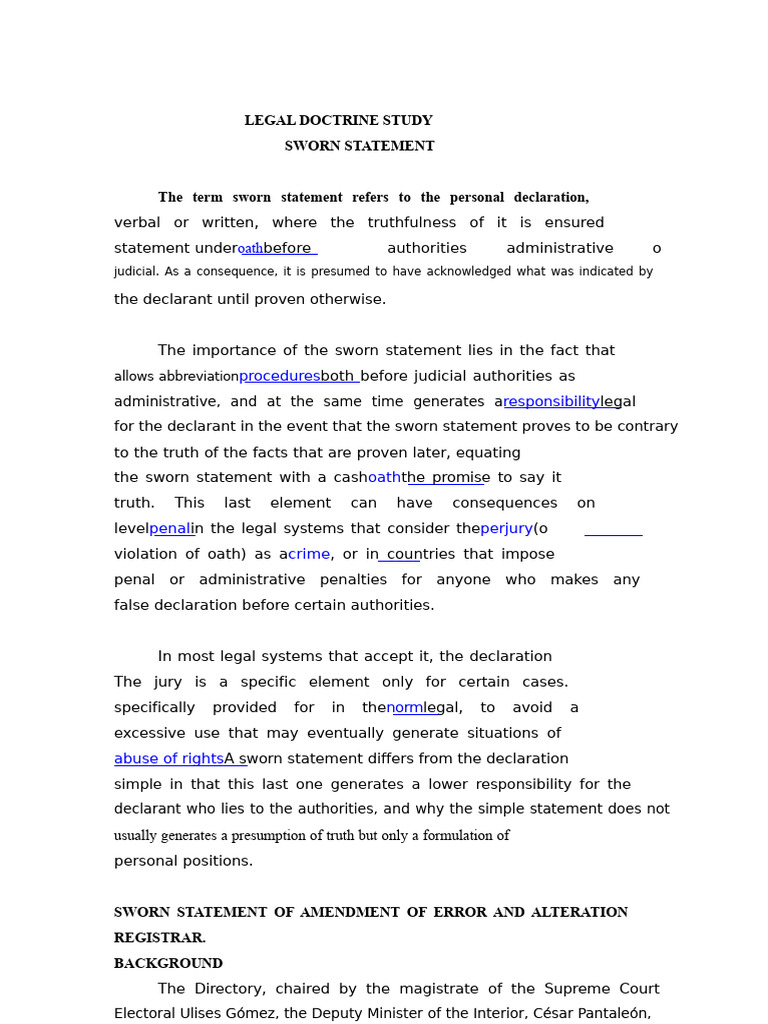 SWORN STATEMENT of Amendment of Error and Registry Alteration | PDF ...