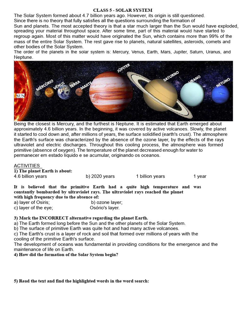 6th Grade Activity - Solar System | PDF | Solar System | Sun